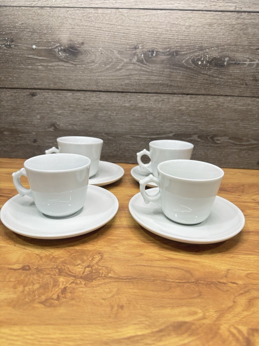 Vintage Apilco France Classic Whiteware Cup & Saucer White Porcelain~Set Of 4